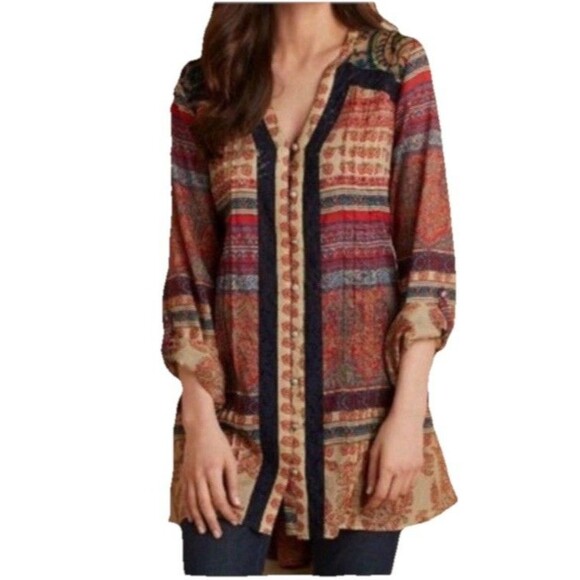 Soft Surroundings‎ Aleyna Button Down Tunic Top L Boho - Picture 1 of 10